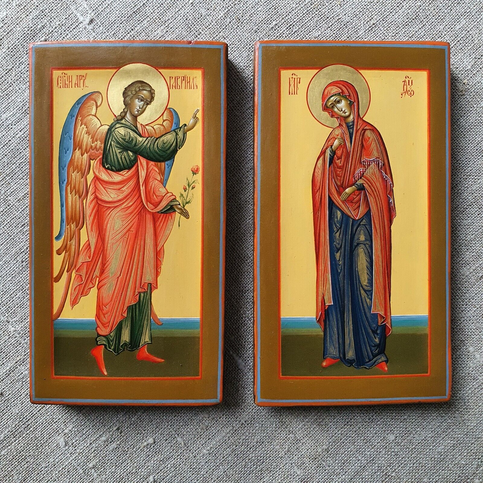 VINTAGE.Original Handmade Orthodox Icons Annunciation of the Blessed Virgin Mary