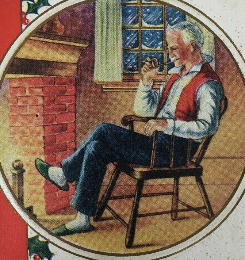 Early Christmas Postcard Elderly Man Grandpa Smoking Pipe Grandfather