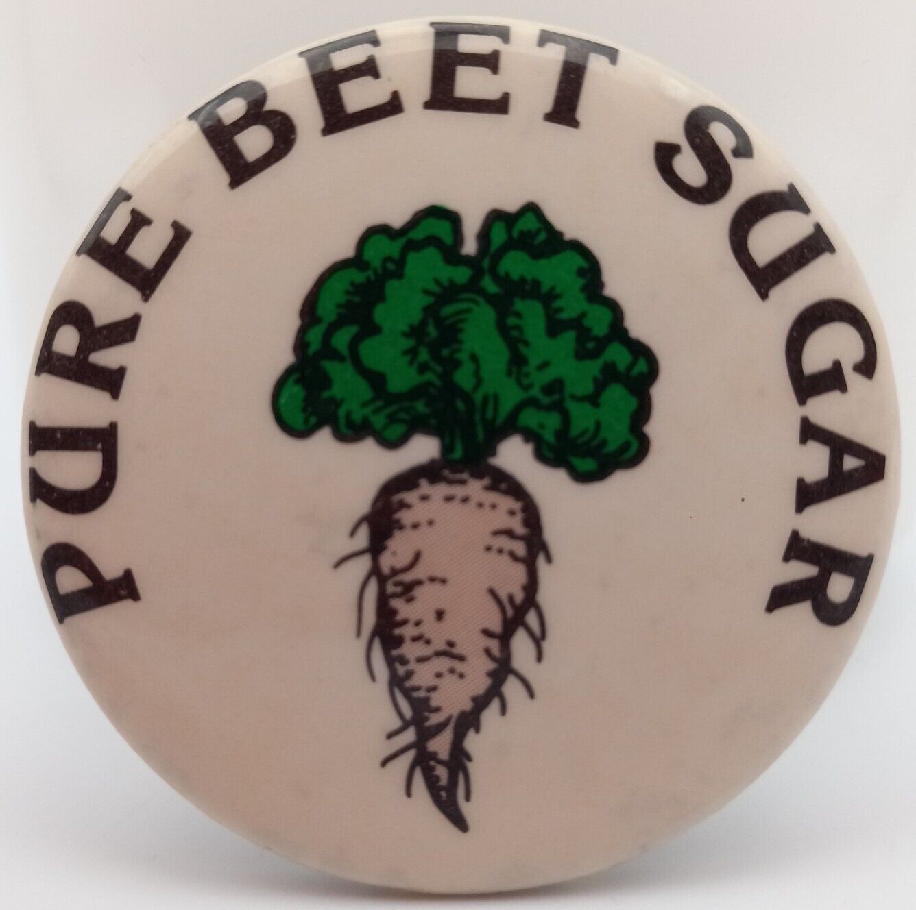 Vintage Pure Beet Sugar Pinback Button Advertising Agriculture Grocery Pin Badge
