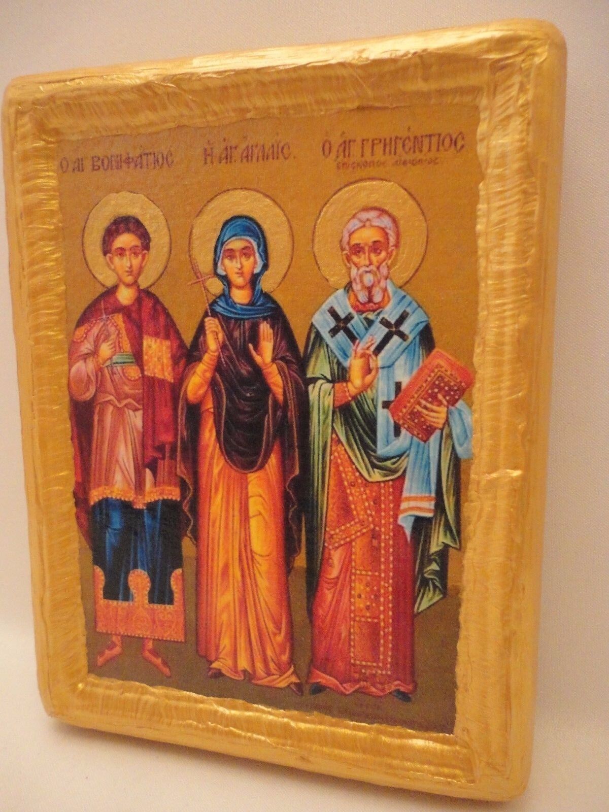 Saint Boniface St Aglaia St Gregentius Eastern Orthodox Historic Icon Art OOAK