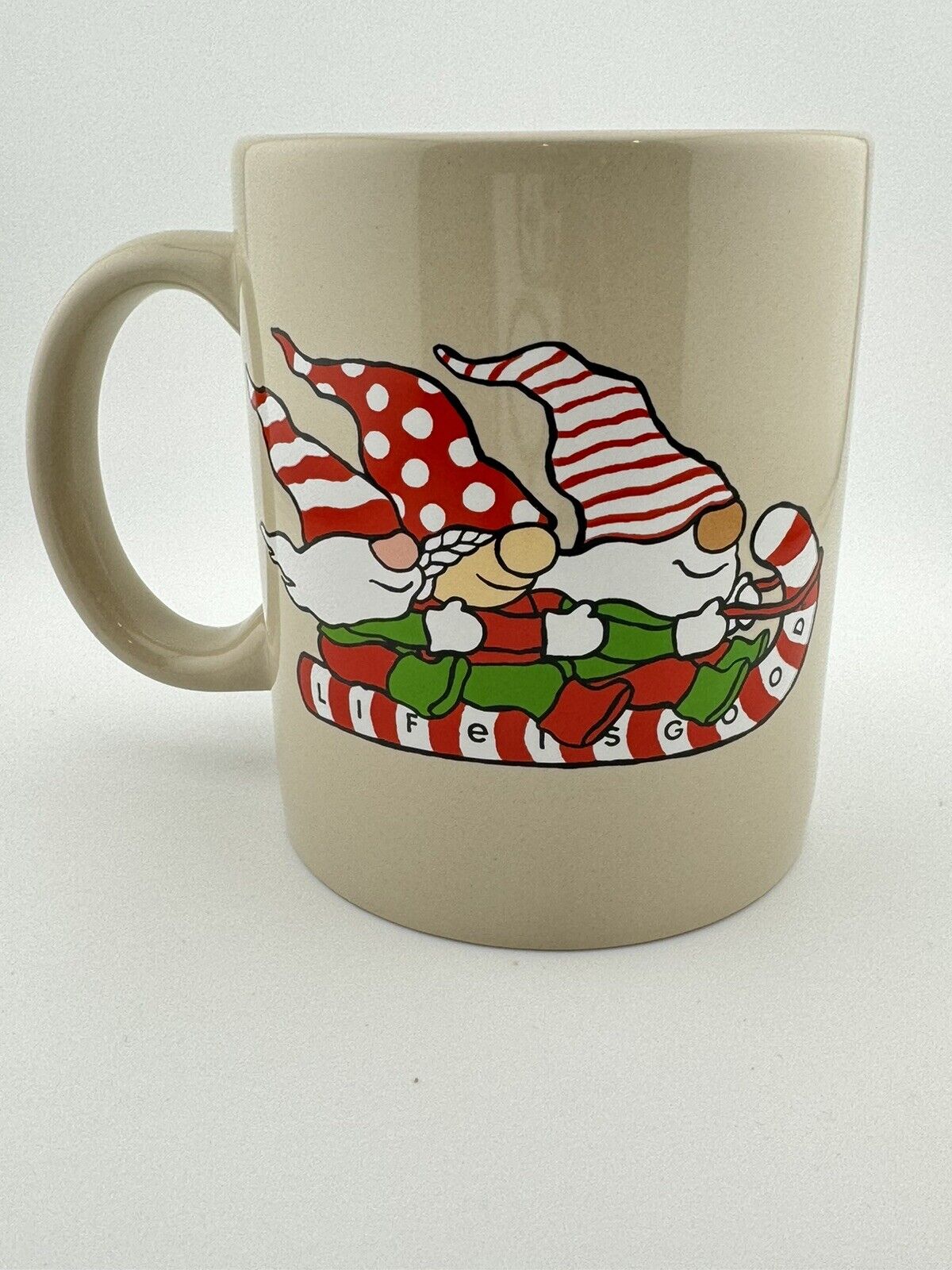 Life Is Good Coffee Mug Jake’s Mug Bone Gnome Toboggan Ride Christmas NIB