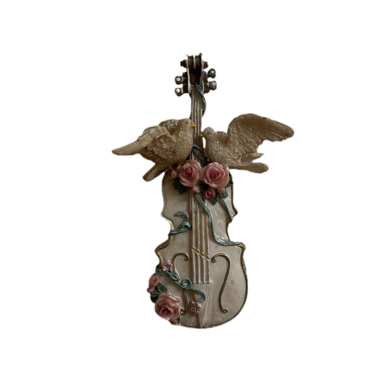 Christmas Ornament - RESIN VIOLIN w/Rose &pigeon - 5-1/2\