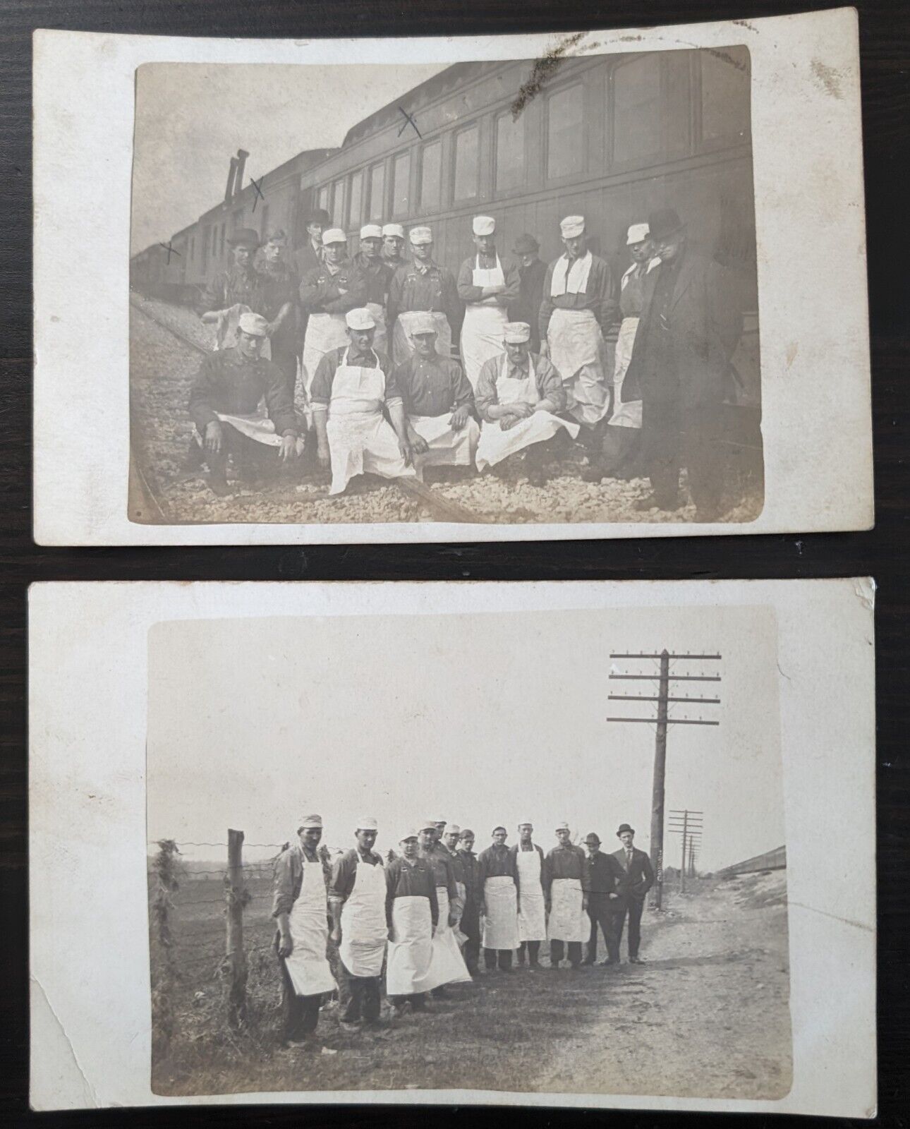 RPPC Train Dining Car Cooks Pose for Photo Set of Two Early 1900s Postcards
