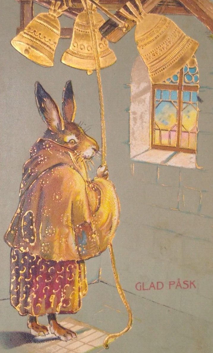 1910s Bunny Rabbit Anthropomorphic Gilt Priest Vintage Easter Postcard Germany
