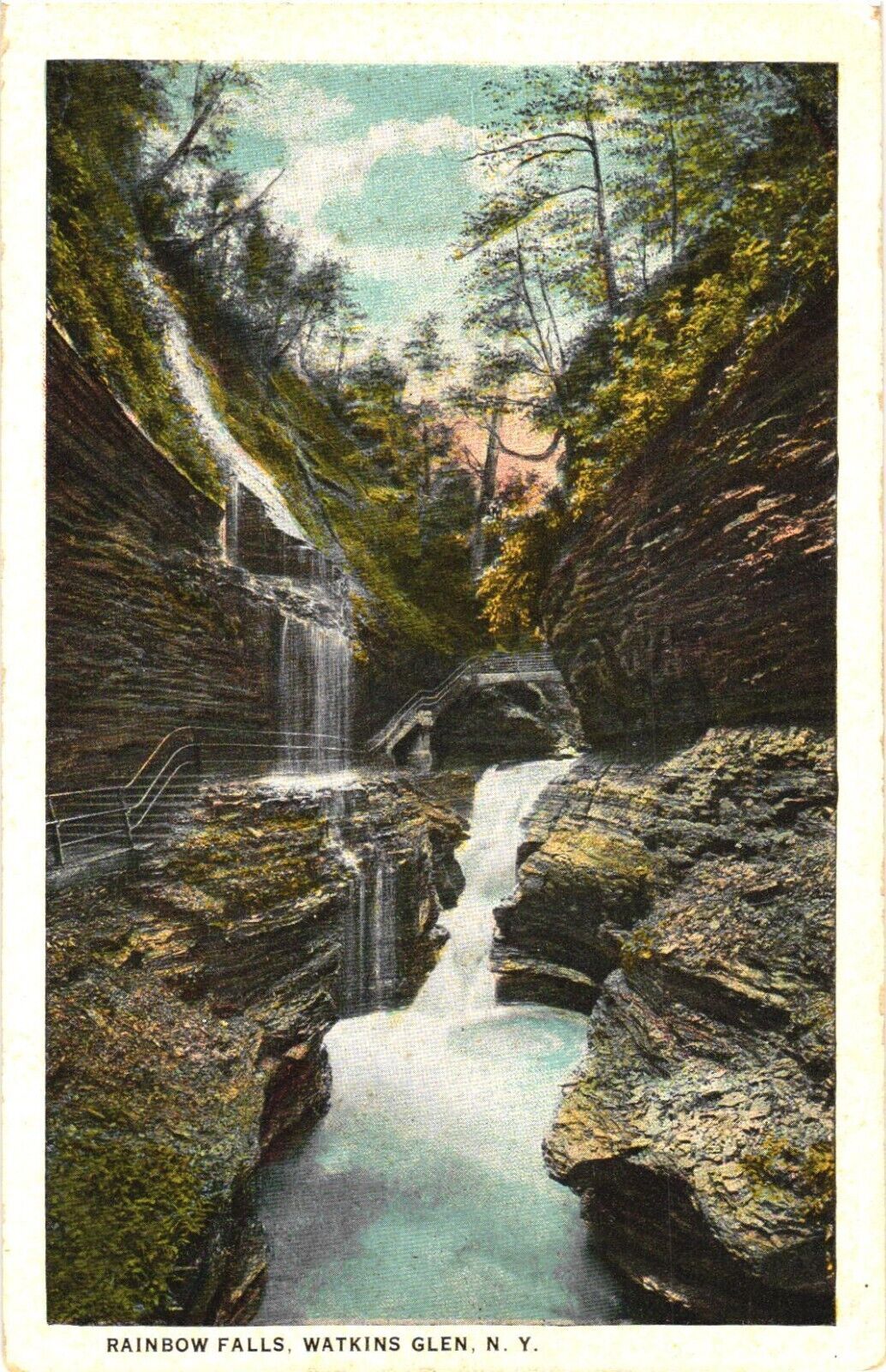 Picturesque View of Rainbow Falls, Watkins Glen, New York Postcard