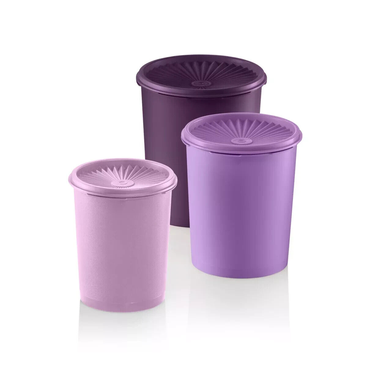 Set of 3 NEW Tupperware Purple Lavender Pink Round Servalier Canisters w/lids