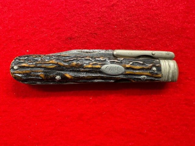 GOOD, LARGE ANTIQUE STAG CROSS GUARD LOCK BACK KNIFE (888)