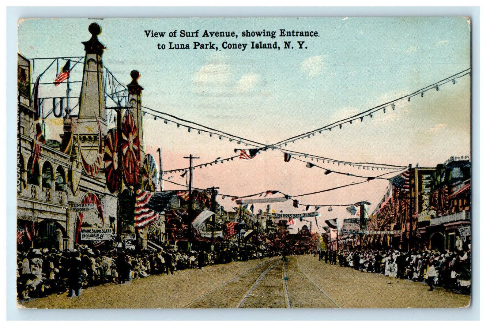 c1910s View of Surf Avenue, Entrance to Luna Park, Coney Island NY Postcard