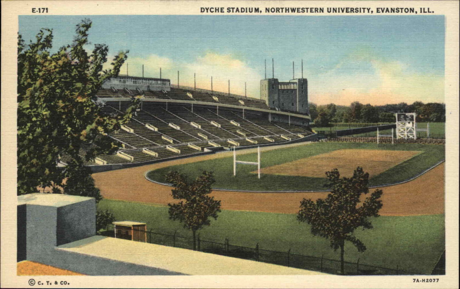 Evanston Illinois IL Northwestern University Dyche Stadium Linen Postcard