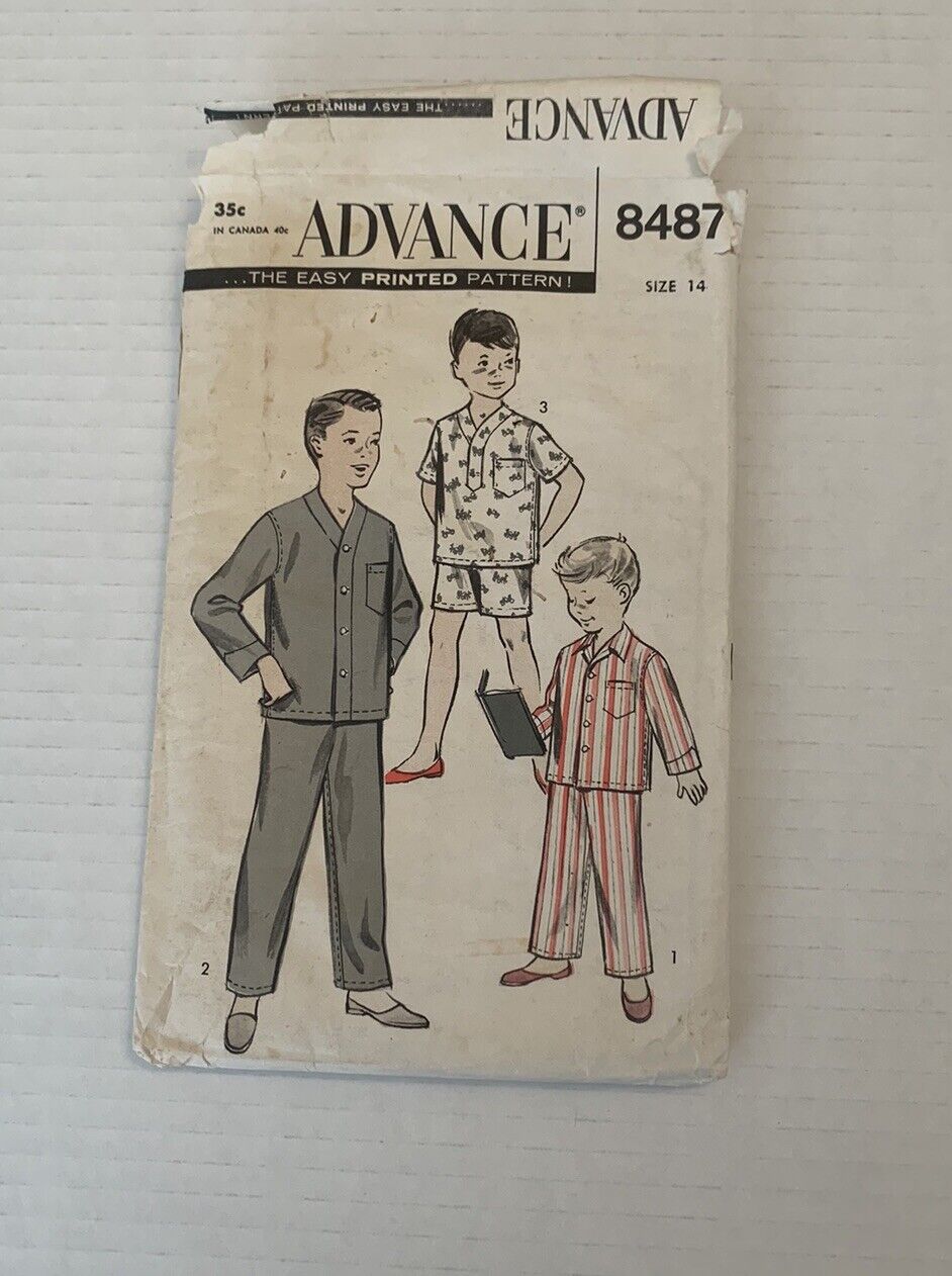 Vintage Advance Sewing Pattern 8487 Boys Pajamas Size 14