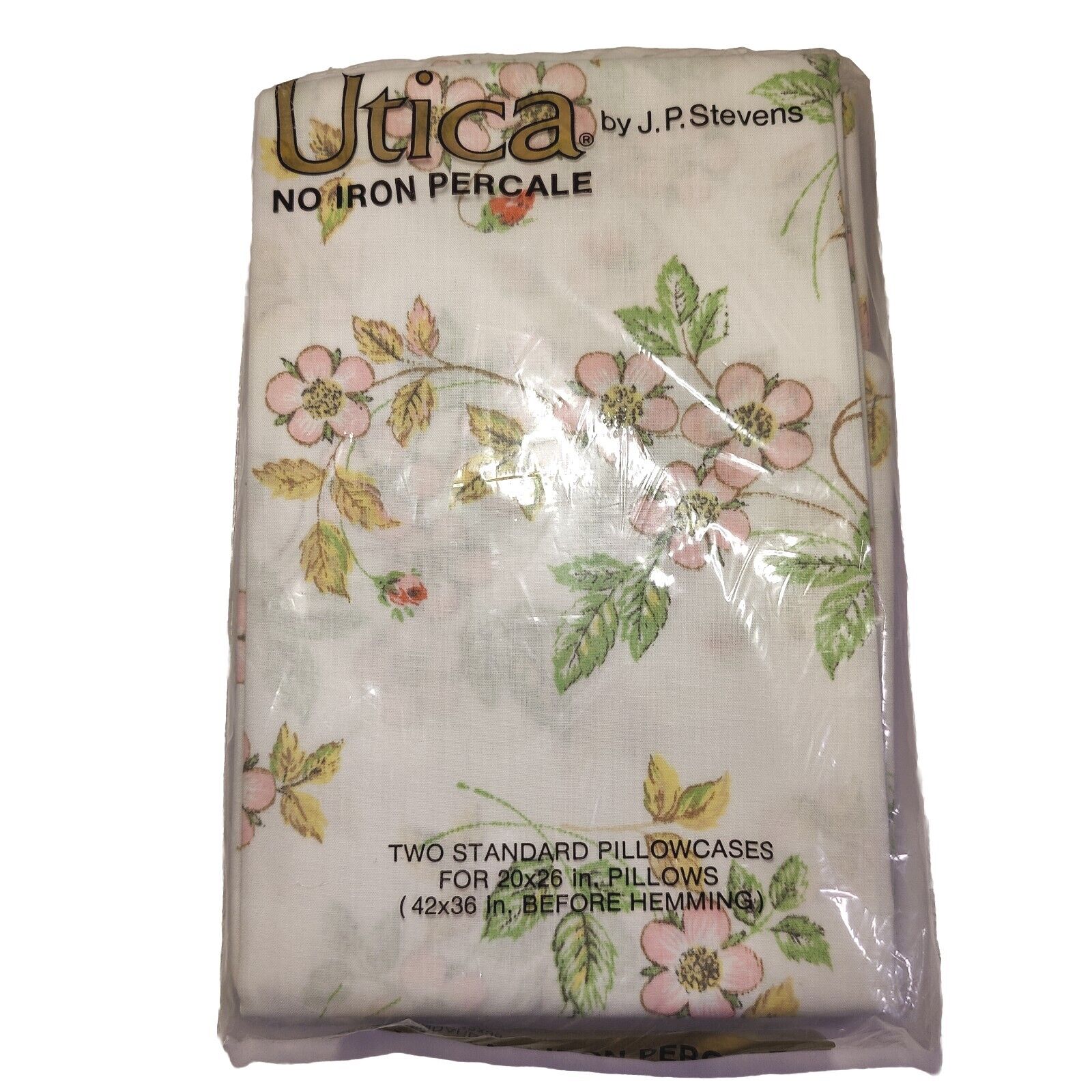 VTG Utica Percale Standard Pillowcases Pack NOS 2 Floral Cotton Blend Pink 