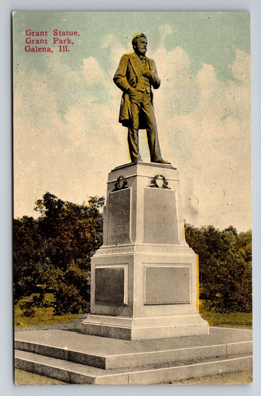 Grant Statue Grant Park Galena Illinois Vintage Unposted Postcard