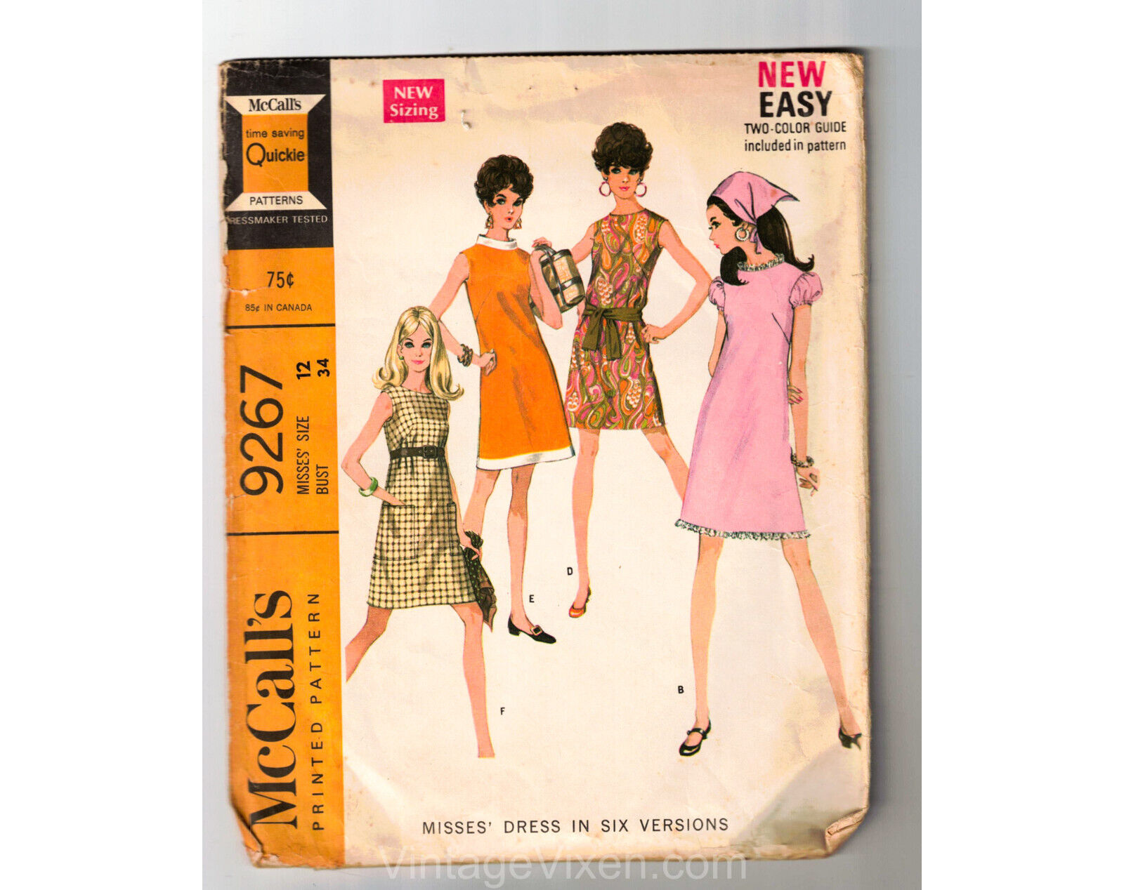 1968 Mini Dress Sewing Pattern - 60s Sleeveless - Bust 34 McCalls 9267