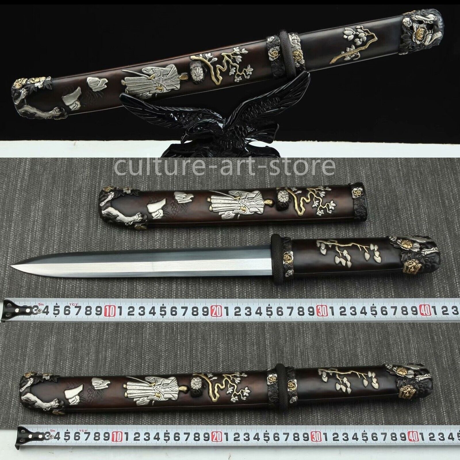 Top Grade Tanto Brass Folded Steel Japanese Short Jian Sword Sharp