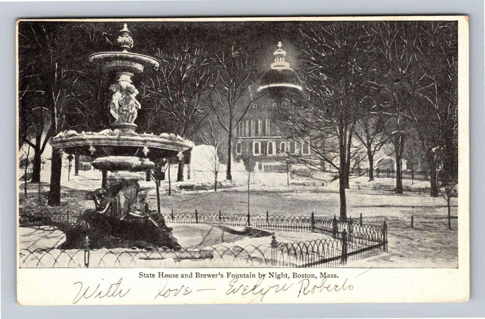 Boston MA-Massachusetts, State House & Brewer\'s Fountain c1907 Vintage Postcard