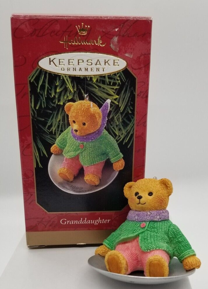 Hallmark 1999 Keepsake GRANDDAUGHTER Teddy Bear Sled Ornament VTG