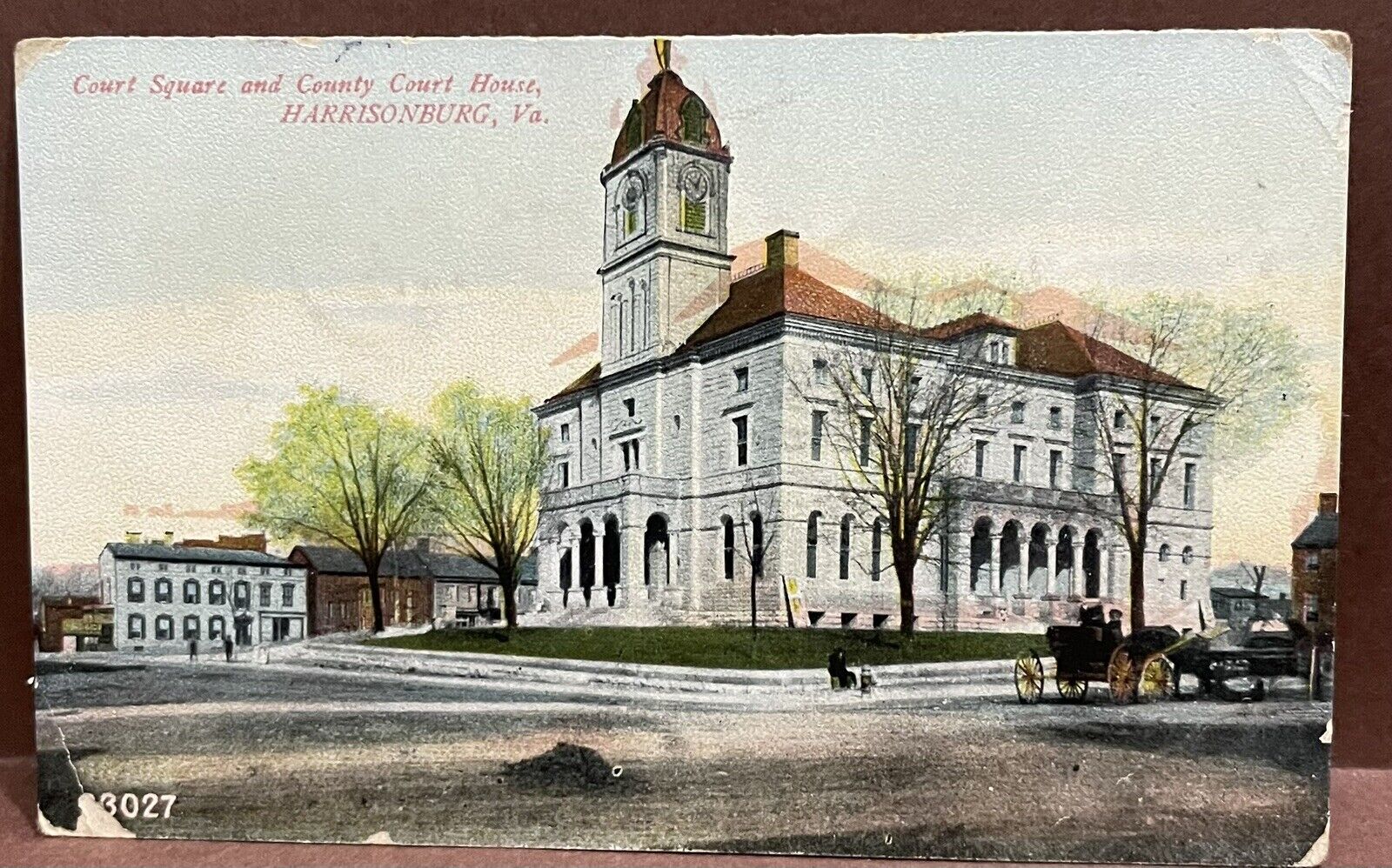 HARRISONBURG  VIRGINIA  Postcard ~ COURT SQUARE & COURT HOUSE ~ 1912 ~
