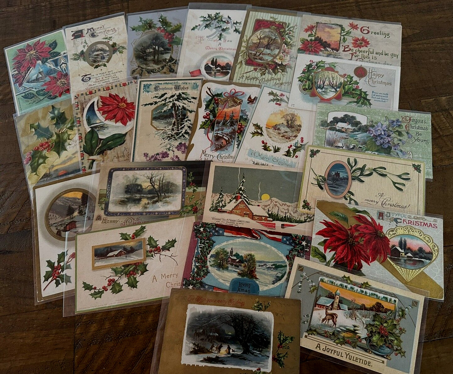 Lot of 22 Vintage~Christmas Postcards with Winter Snowy & Village Scenes-k144
