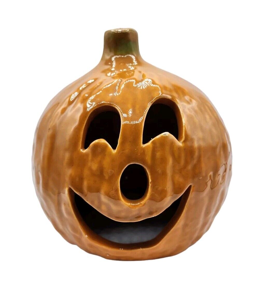 Vintage McCoy Pottery Ceramic Pumpkin Halloween Jack-o-Lantern JOL Candle Holder