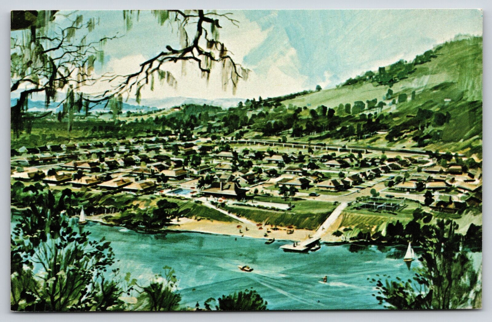 Artist Conception~Air View Rivers Bend @ Healdsburg CA~Vintage Postcard