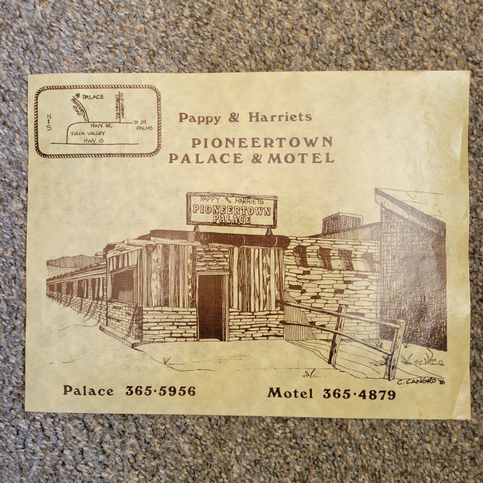 Vintage 80s Pappy & Harriets Pioneer Town Palace Motel Menu Yucca Valley CA
