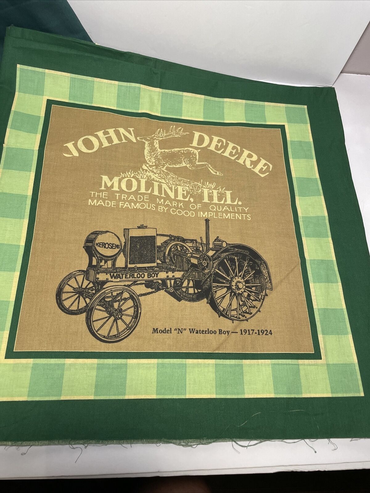 4 Vtg JOHN DEERE Moline, ILL  14.5 x 14.5 Fabric Panels WATERLOO BOY + BONUS