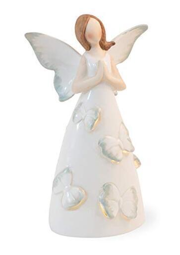  LED Lit Porcelain Angel Figurine, Mint Butterfly 