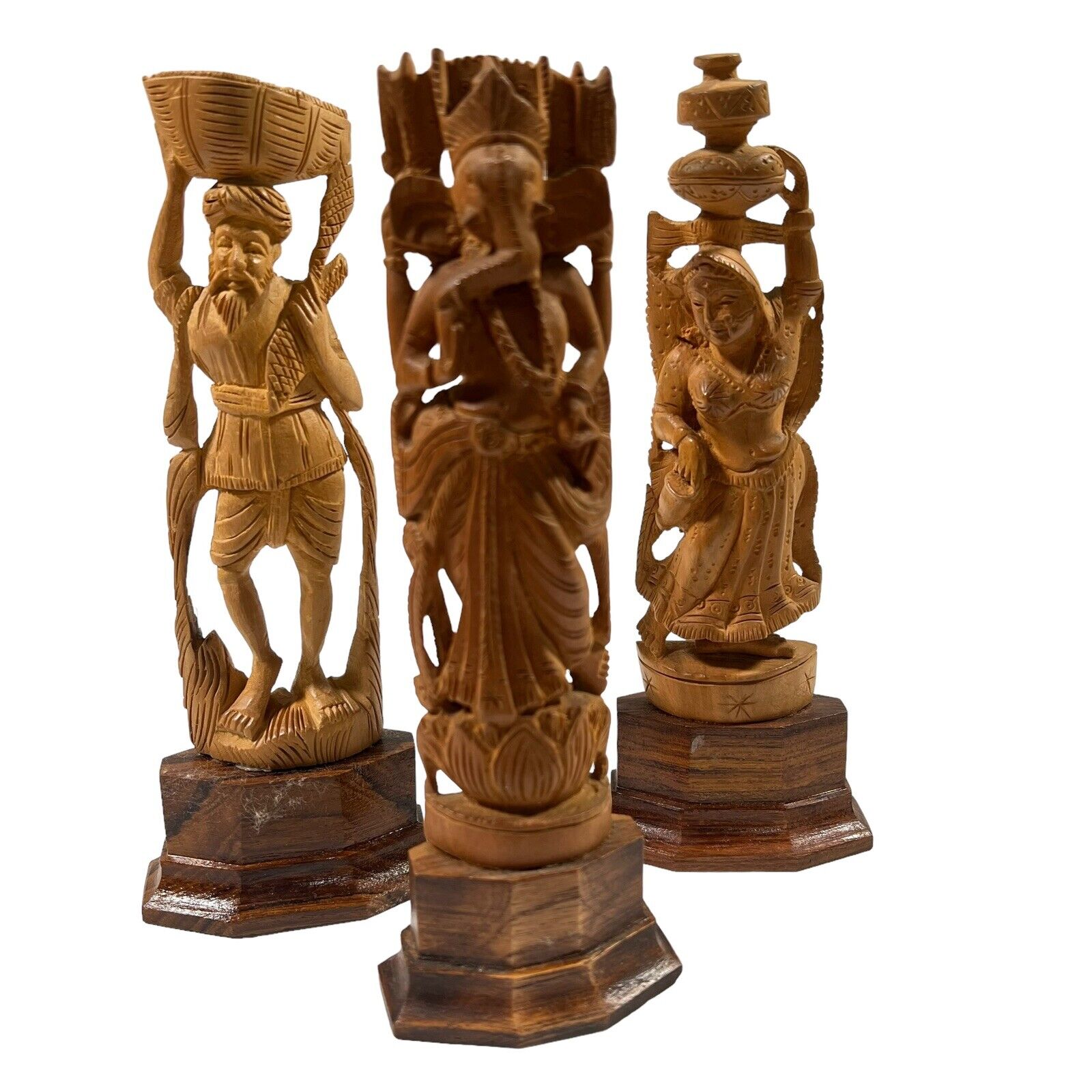 Vintage Asian/Hindu Carved Wooden Statue Figurine Carved Art Gods