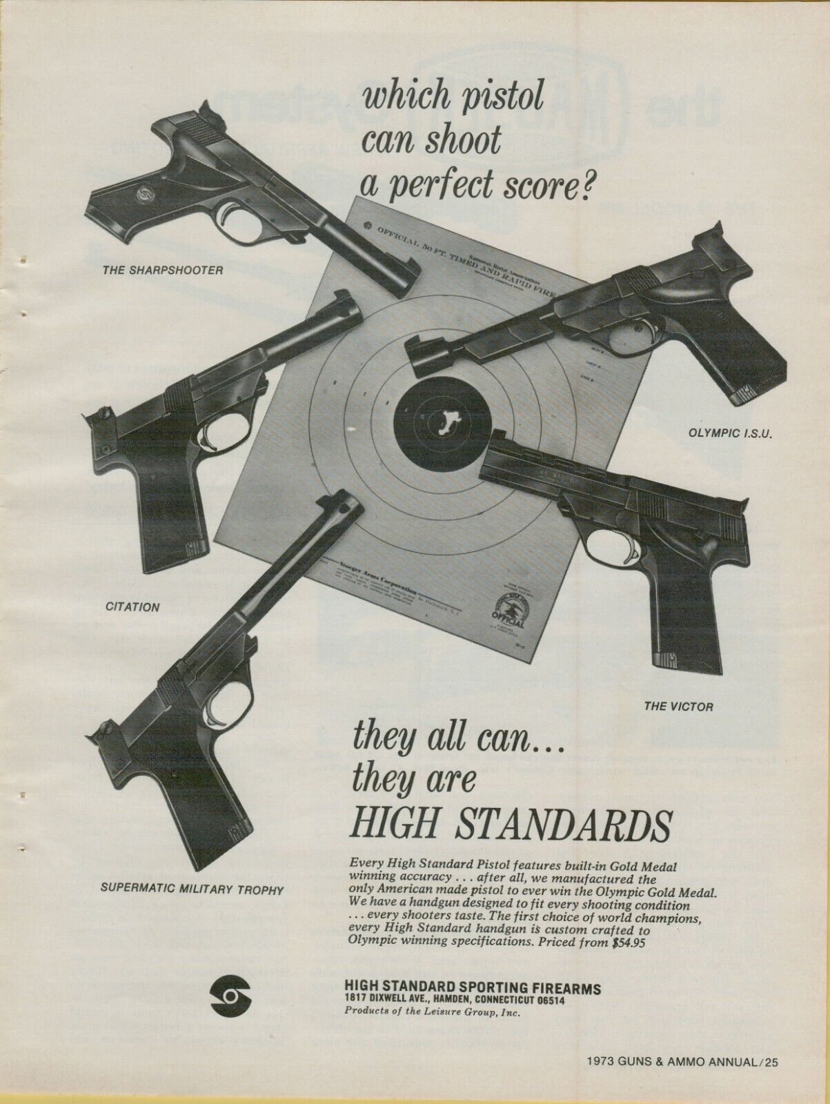 1973 High Standard Sporting Firearms Military Trophy Pistols Vintage Print Ad