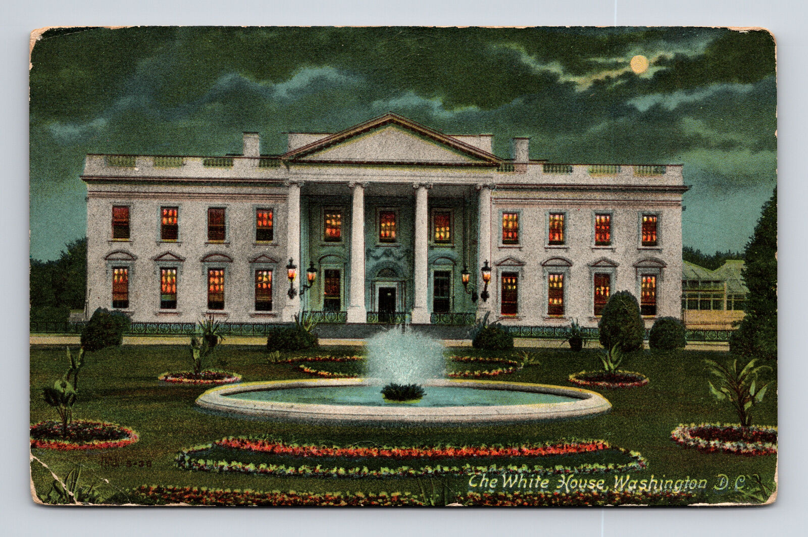 DB Postcard Washington DC The White House at Night Moonlight