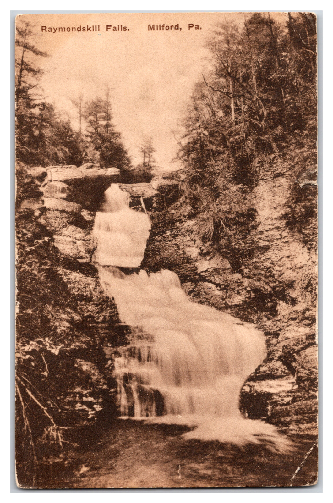 Vintage Postcard c 1921 Raymondskill Falls. Milford, PA Albertype Co. Divided