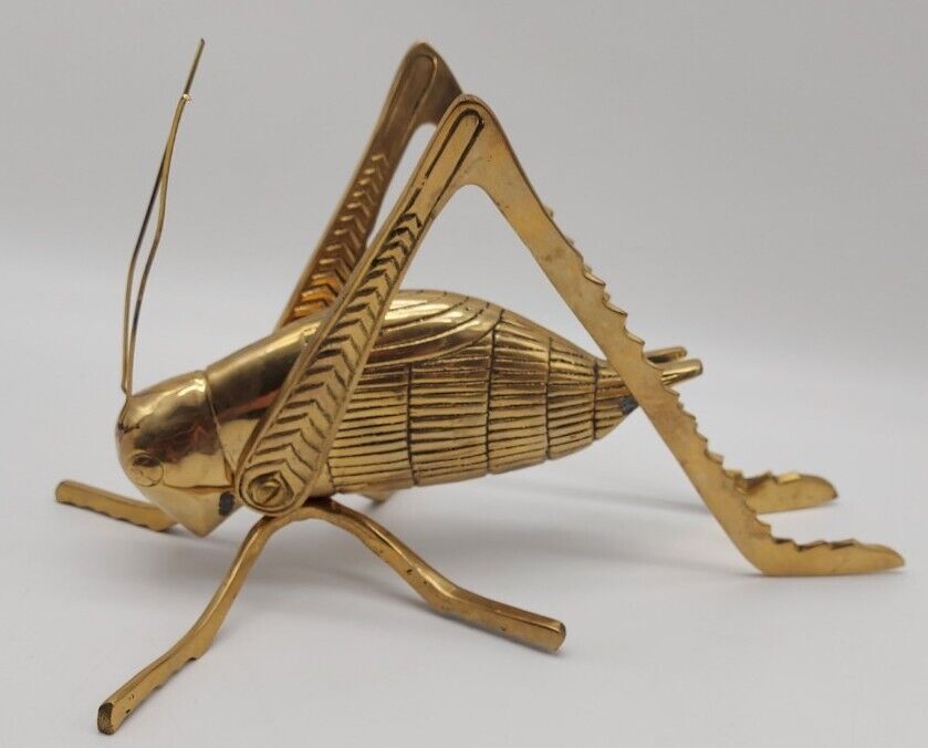 Vintage Solid Brass Grasshopper or Cricket Paperweight Figurine 10\