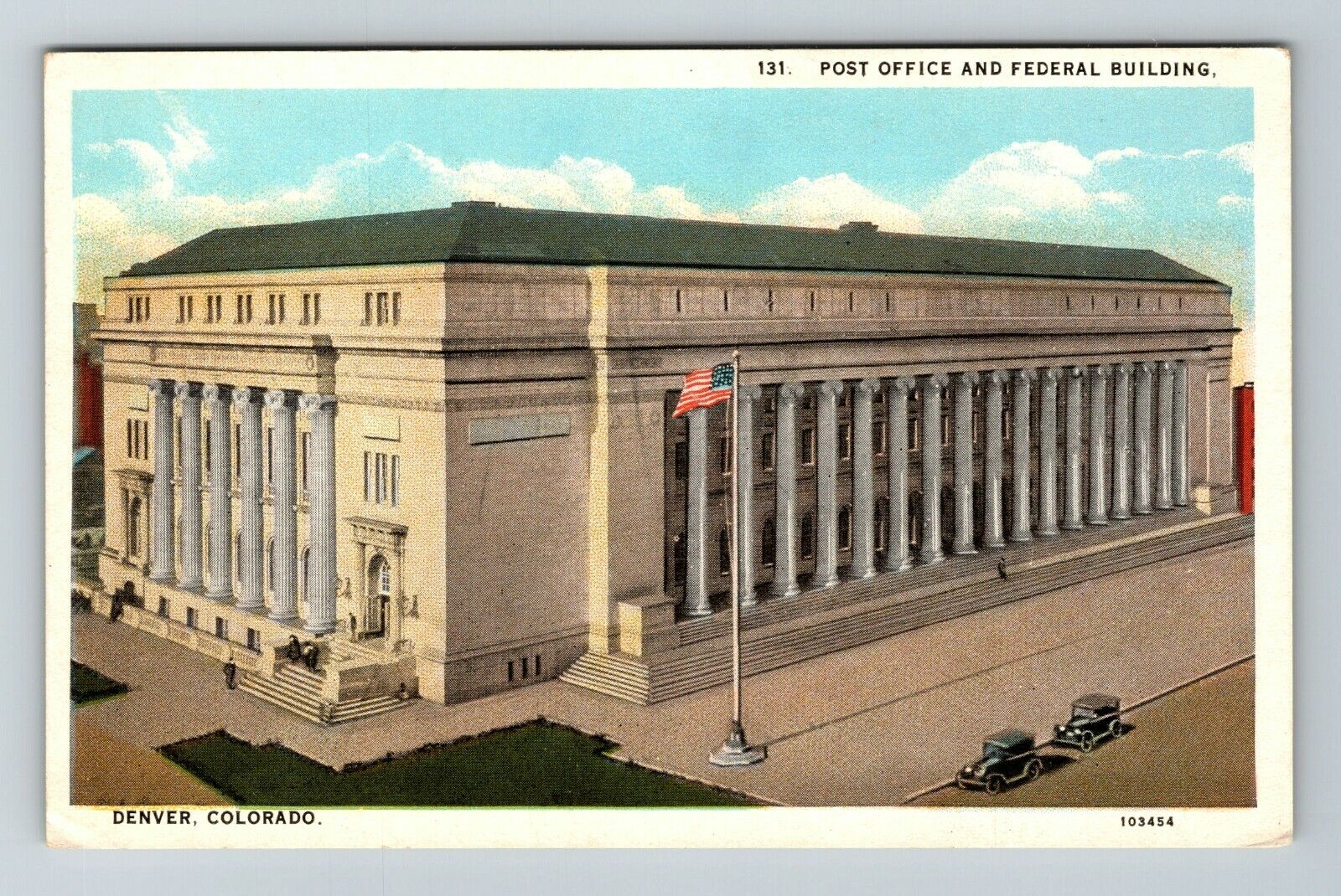 Denver CO-Colorado, Post Office, Federal Building, Automobile Vintage Postcard
