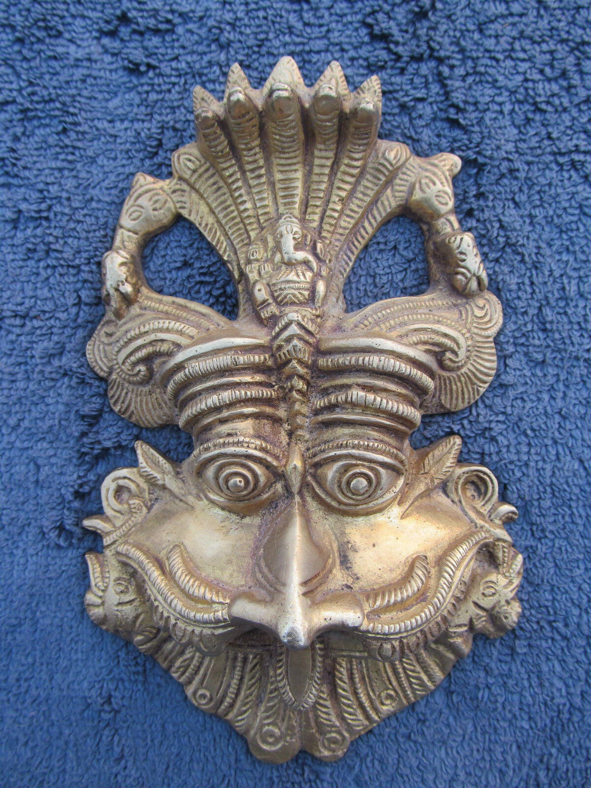 Rare Brass Craved Tribal Hindu Ritual God Shiva Mukhalingam Head & Ganesh Snake