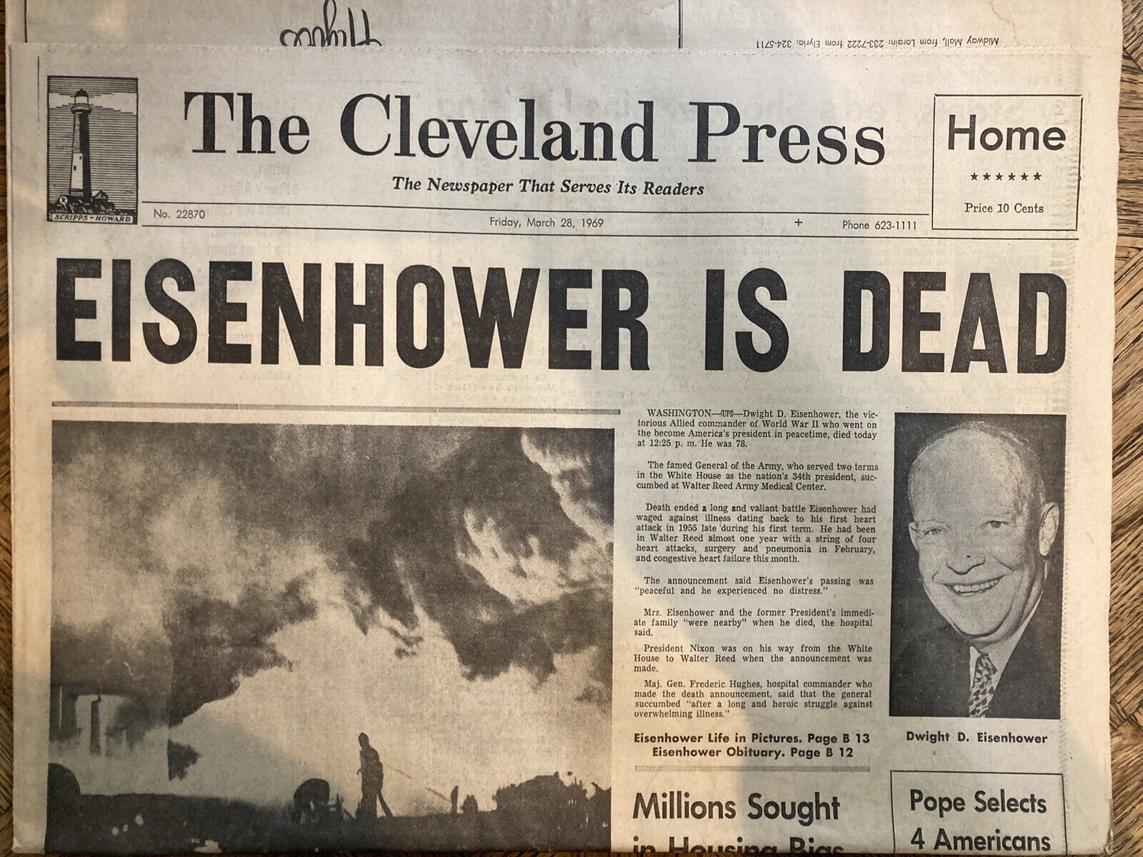 Eisenhower Dead - Historic Newspaper - March 28, 1969 - Cleveland Press