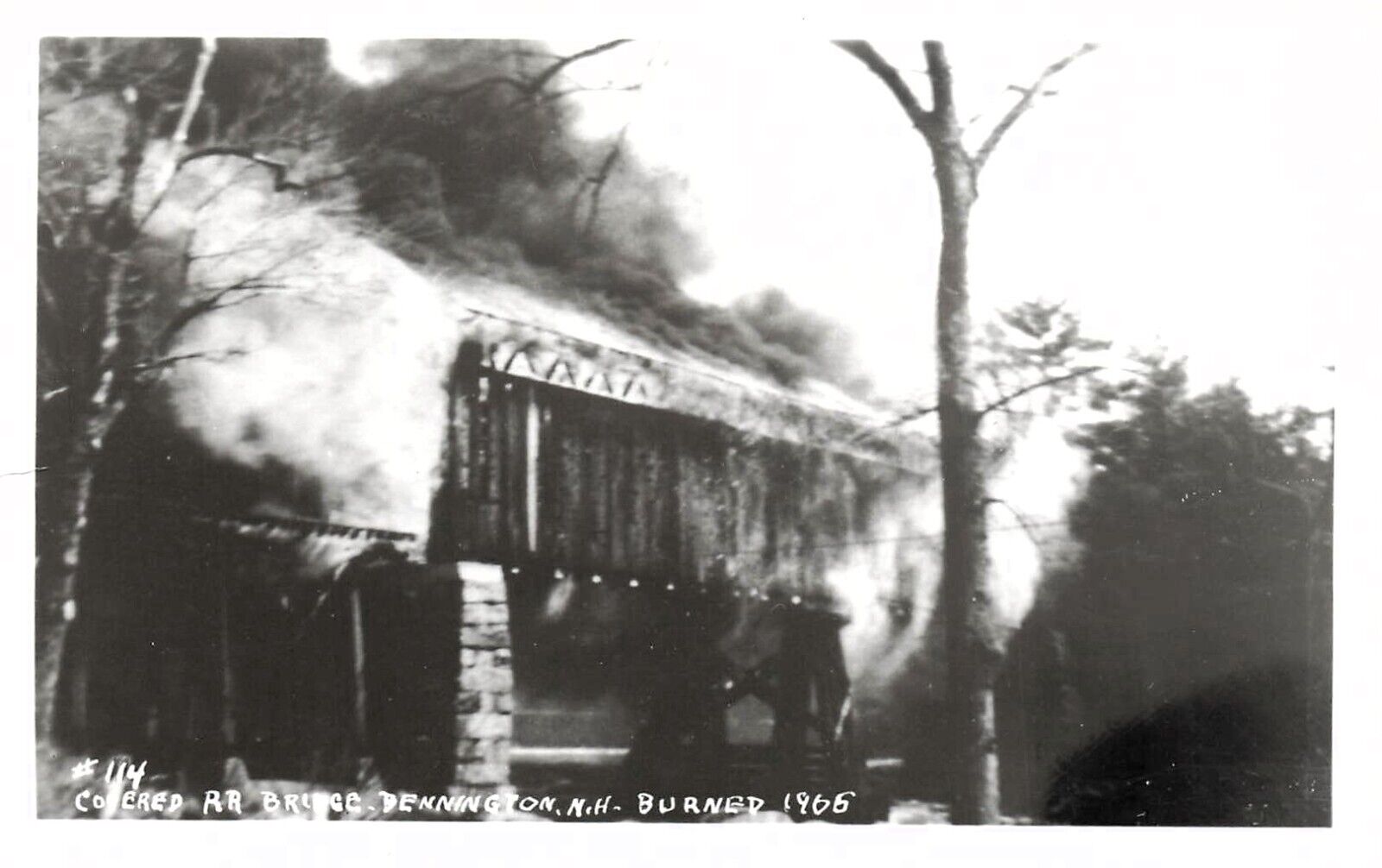 RPPC Bennington NH Train Railroad Bridge Fire Disaster Photo Postcard E36