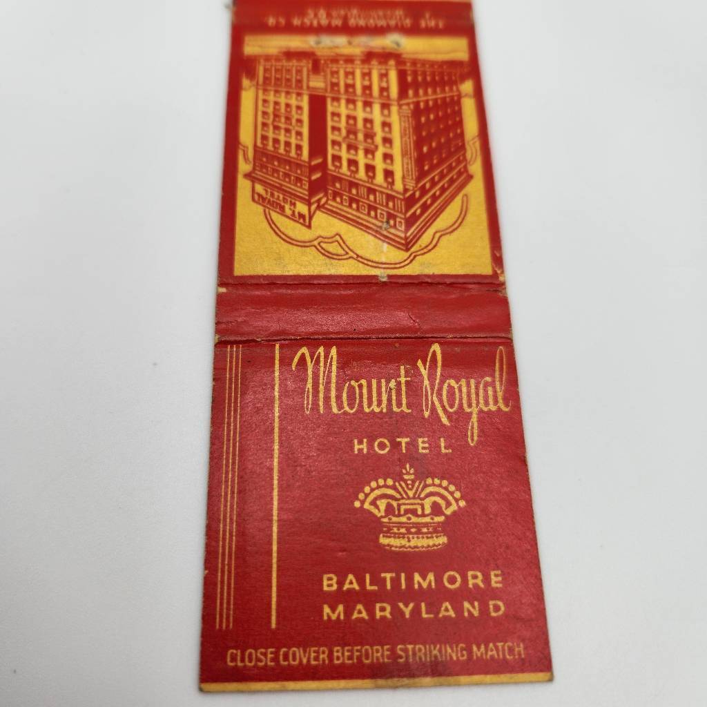 Vintage Matchcover Mount Royal Hotel Baltimore Maryland