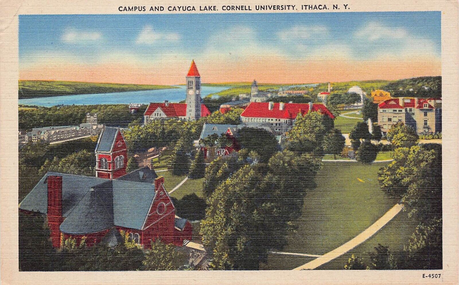 Cornell University Campus McGraw Tower Chimes Cayuga Lake 1930s Vtg Postcard B62