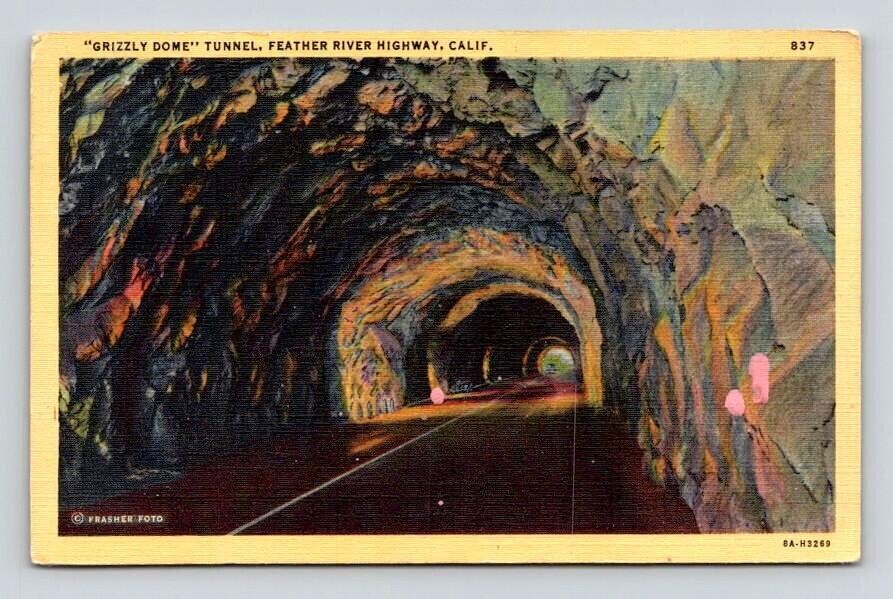 Grizzley Dome Tunnel Feather River Highway California - Linen Postcard 1951