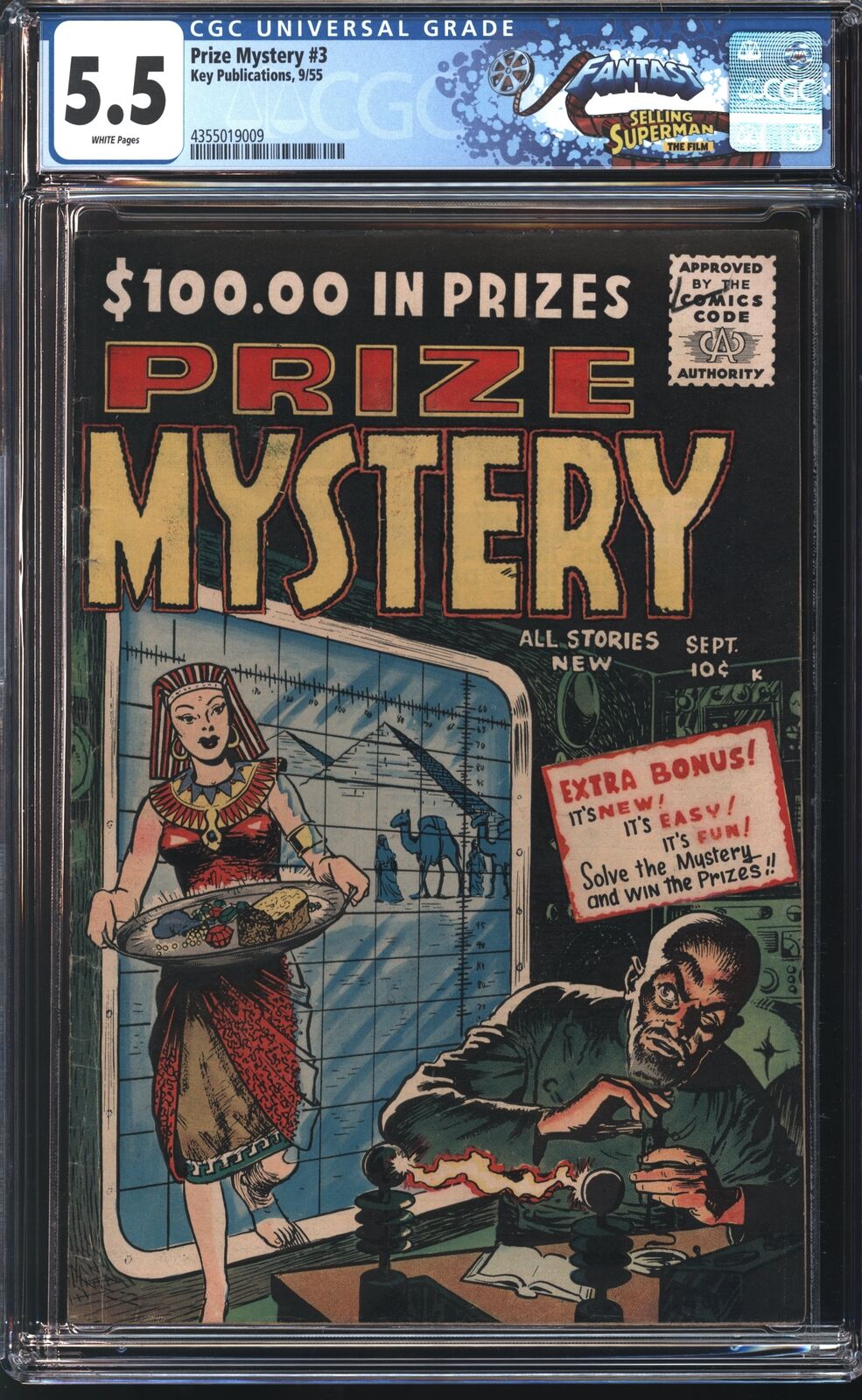Key Publications Prize Mystery 3 9/55 FANTAST CGC 5.5 White Pages