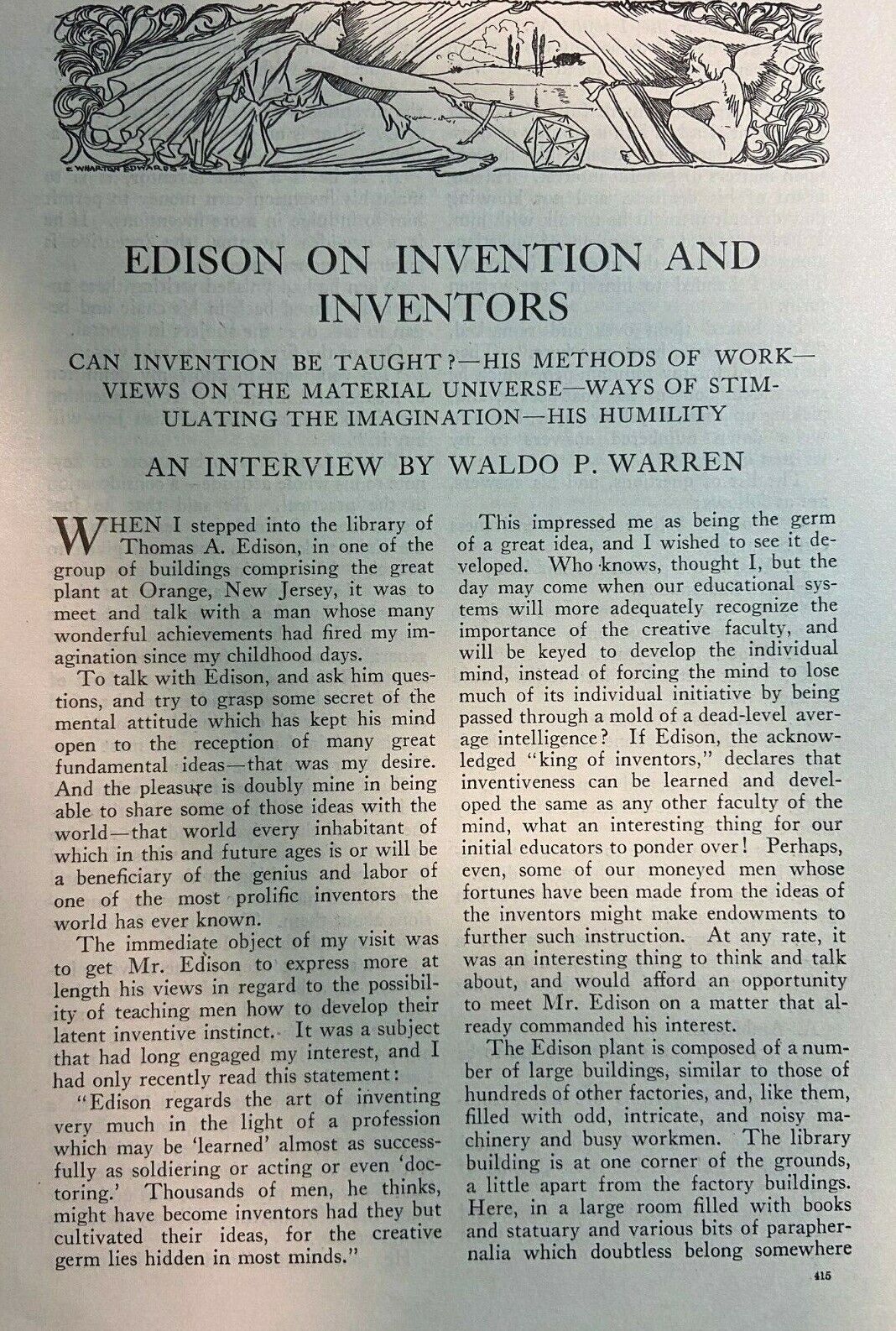 1911 Thomas Edison on Invention and Inventors
