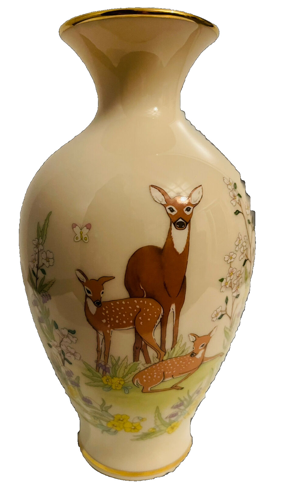 LENOX - Mother\'s Day Vase 1984 - Limited Edition - DEER FAWN & Beautiful Foliage
