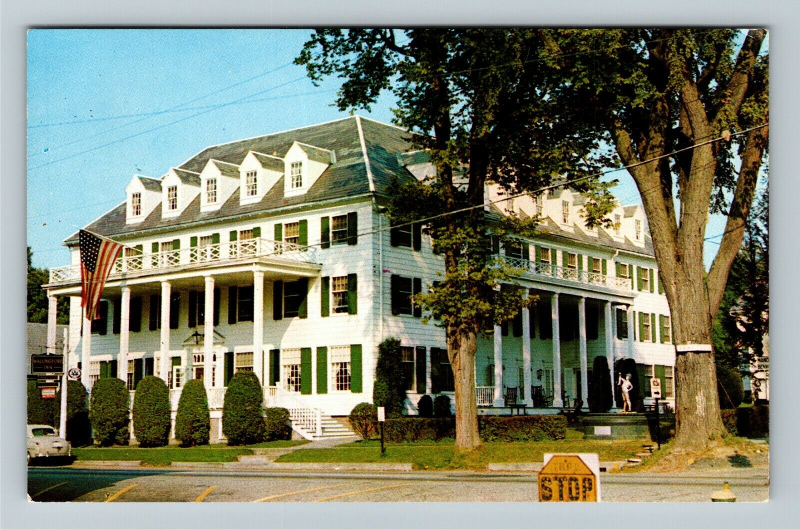 Wallingford VT-Vermont, Wallingford Inn, Stop and Stay, Flag, Vintage Postcard