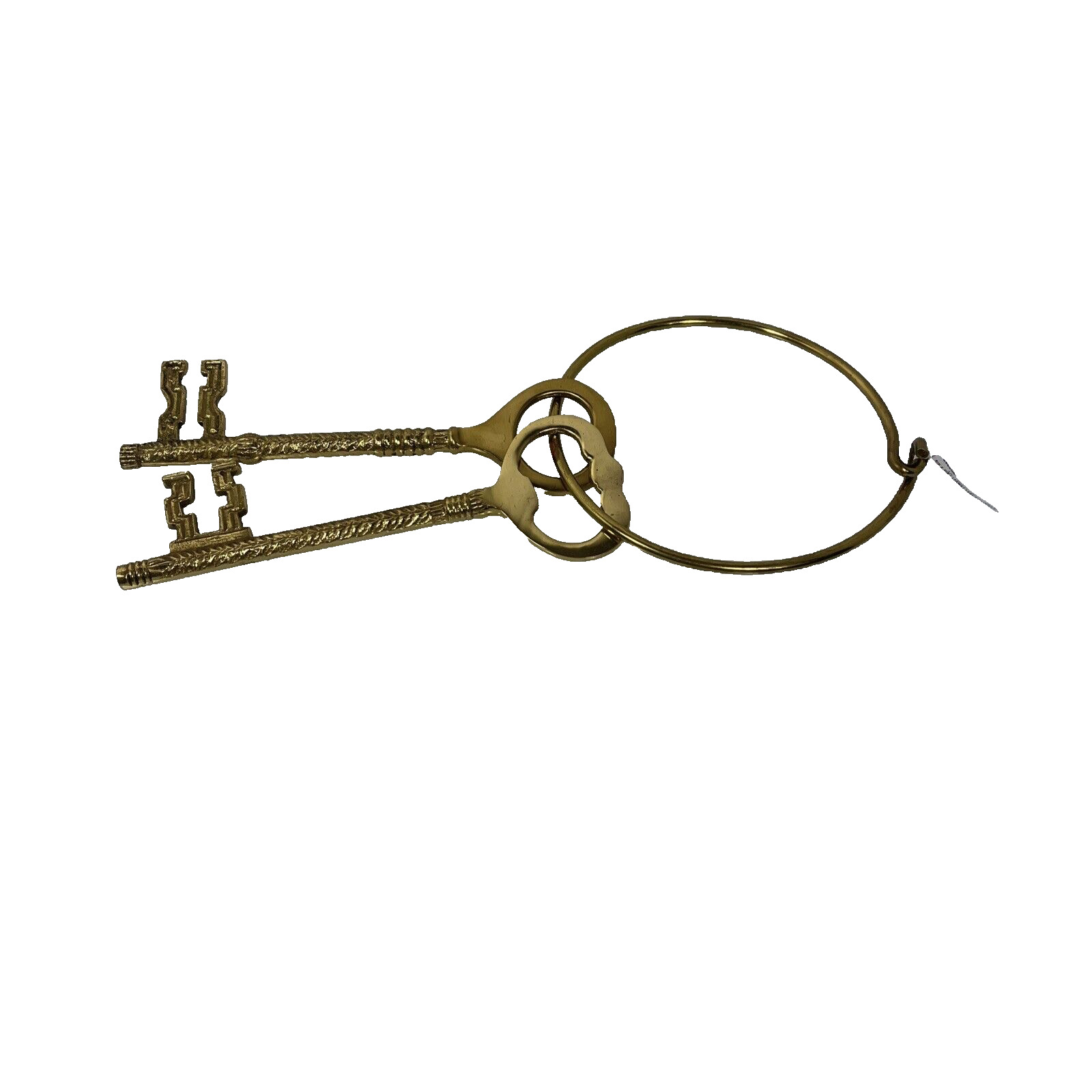 Vintage Large Solid Brass Jail Cell Church Skeleton Keys On Ring  Decor