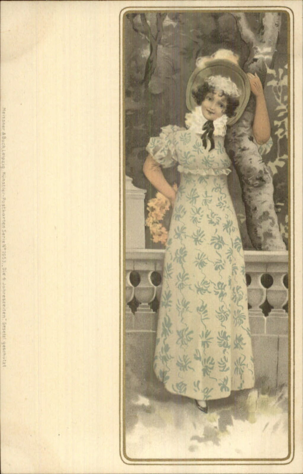 Meissner & Buch - Pretty Woman Long Patterned Dress Lithograph Postcard c1905