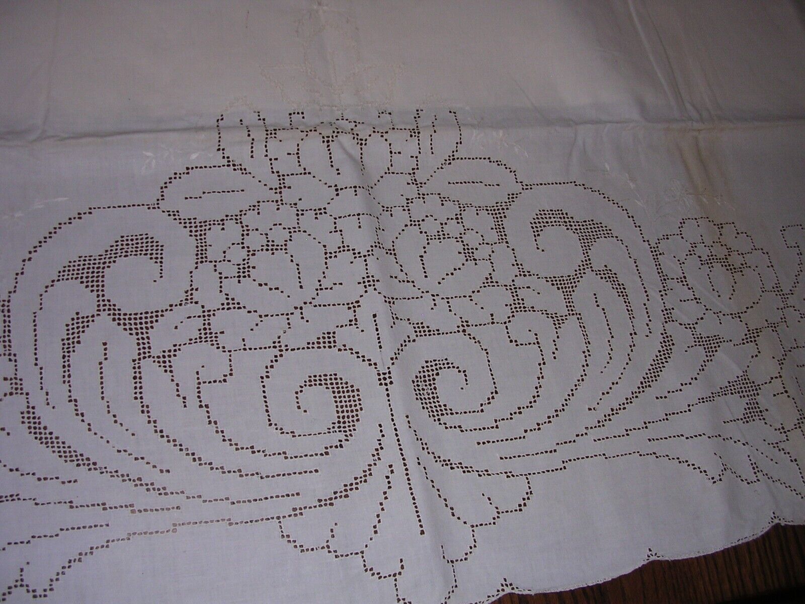 #D Antique French Linen Point de Venise Cotton Linen BED Sheet Embroider White