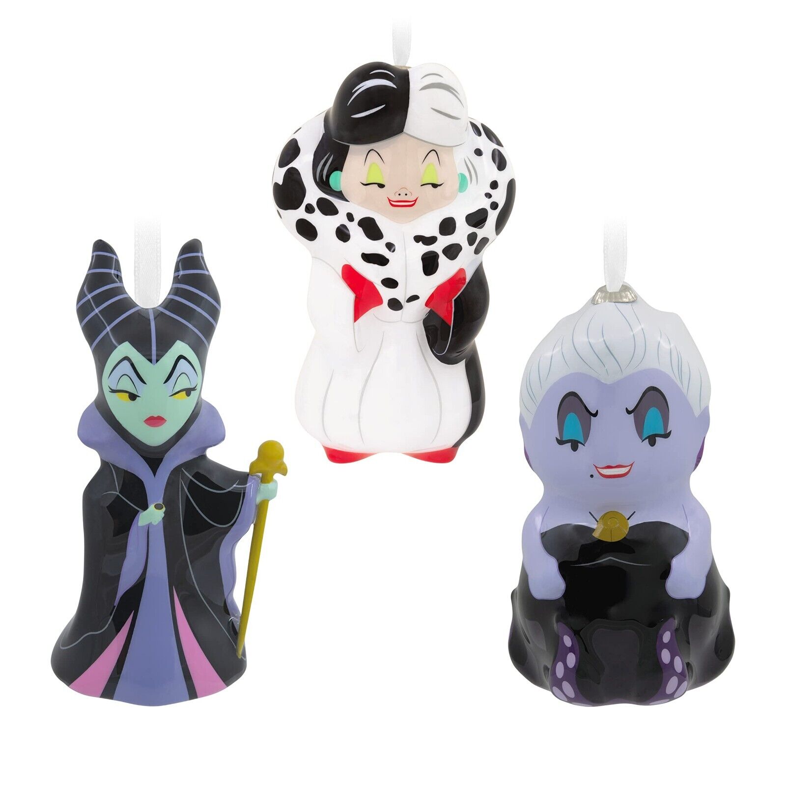 Hallmark Cruella De Vil, Ursula & Maleficent Decoupage Christmas Ornaments