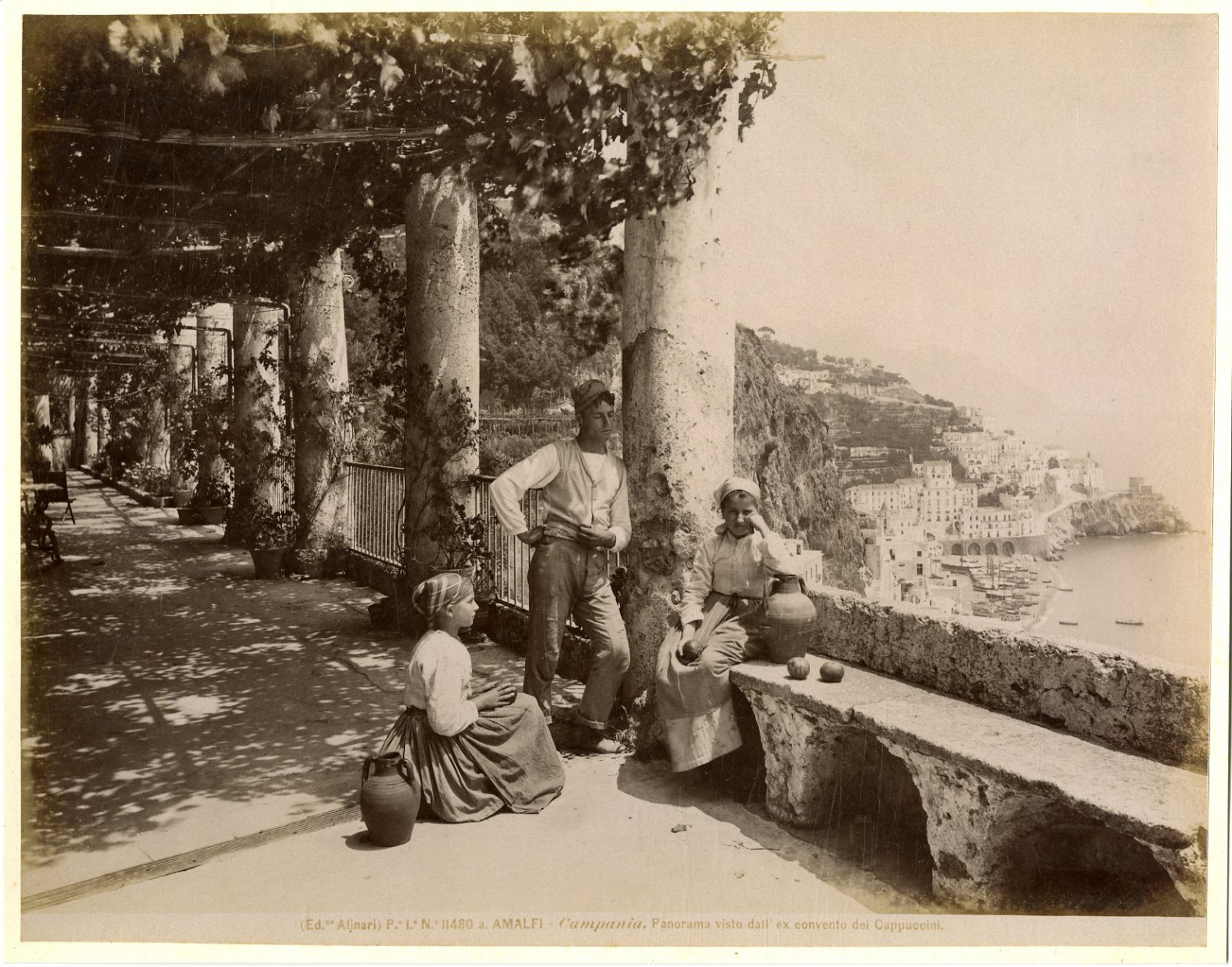 Ed. Alinari, Italy, Amalfi, Campania. Vintage Albumen Print Panorama Vintage 
