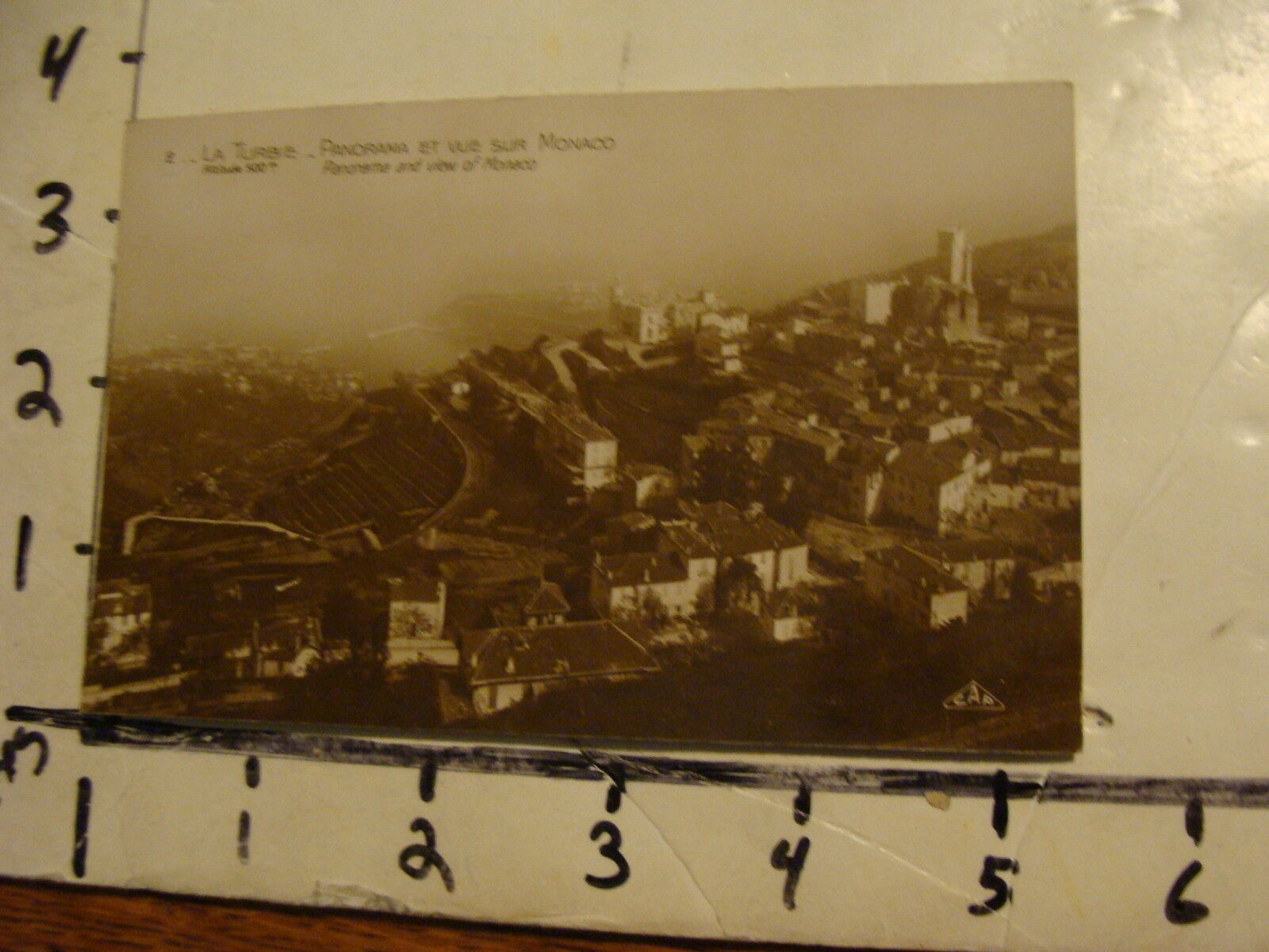 Vintage Real Photo Post Card: La Turbie--panorama et vue sur Monaco