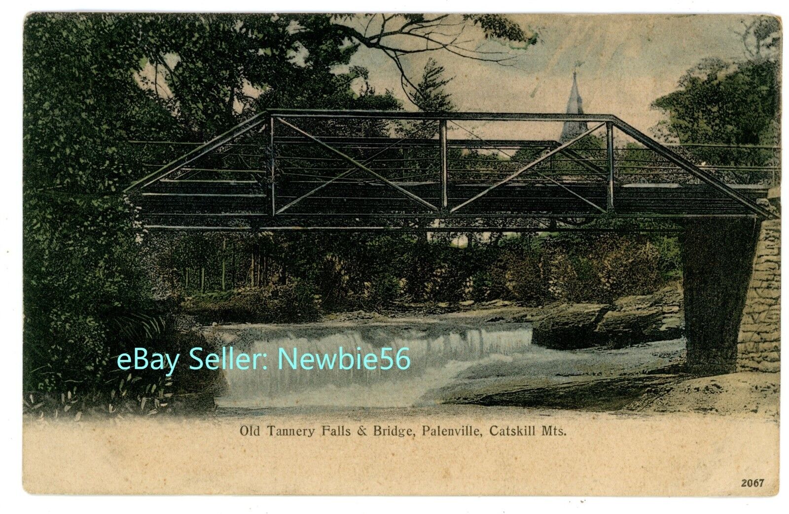Palenville NY - OLD TANNERY FALLS & BRIDGE - Hand Colored Postcard Catskills